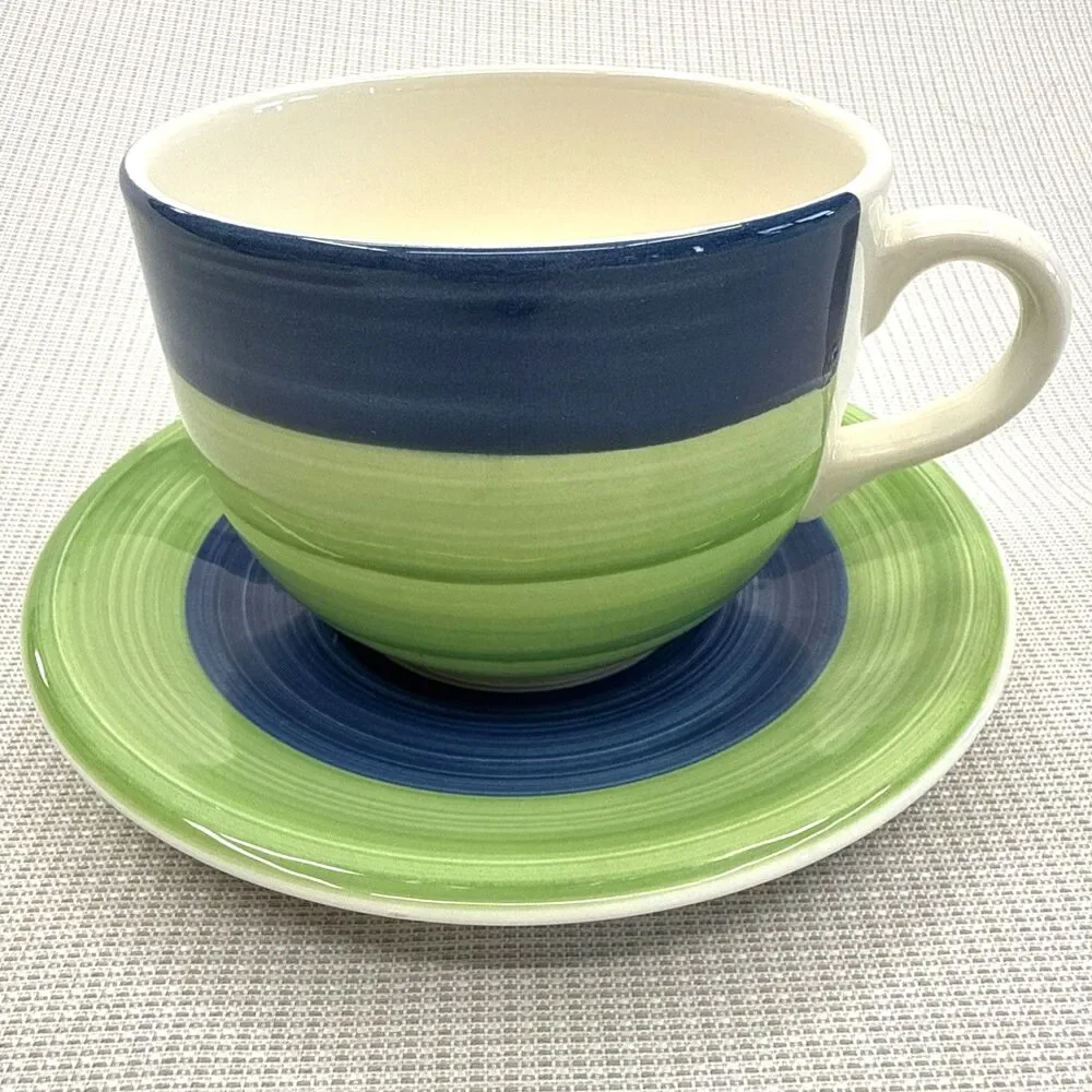 Vintage Tre Ci Handpainted Made in Italy Jumbo Cup & Saucer Set of 2